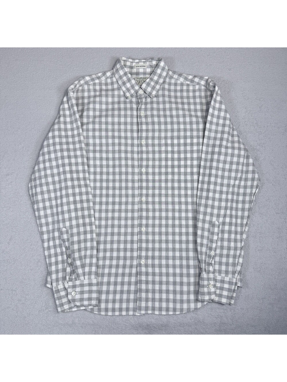 J.Crew Shirt Mens Medium White Gray Gingham Plaid Long Sleeve Slim Untucked VTG